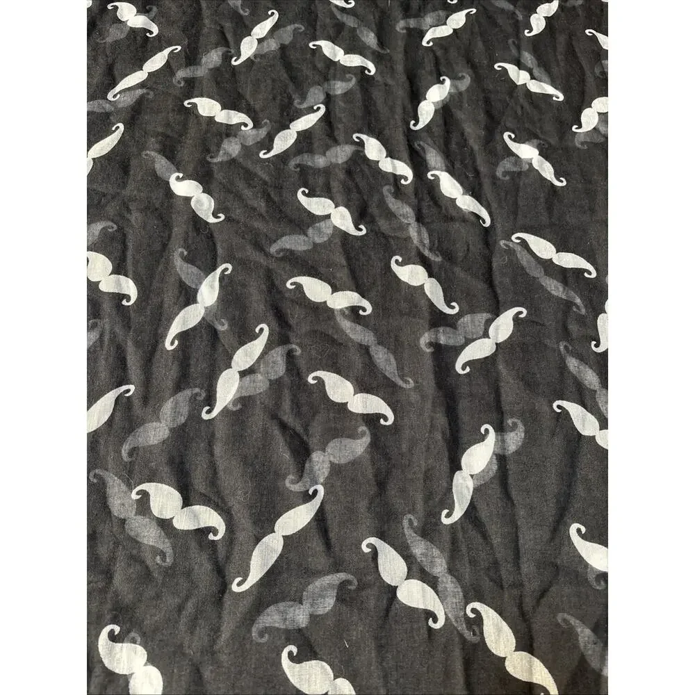 Black White Sheer Mustache Infinity Scarf Whimsy Lightweight‎ Artsy Academia